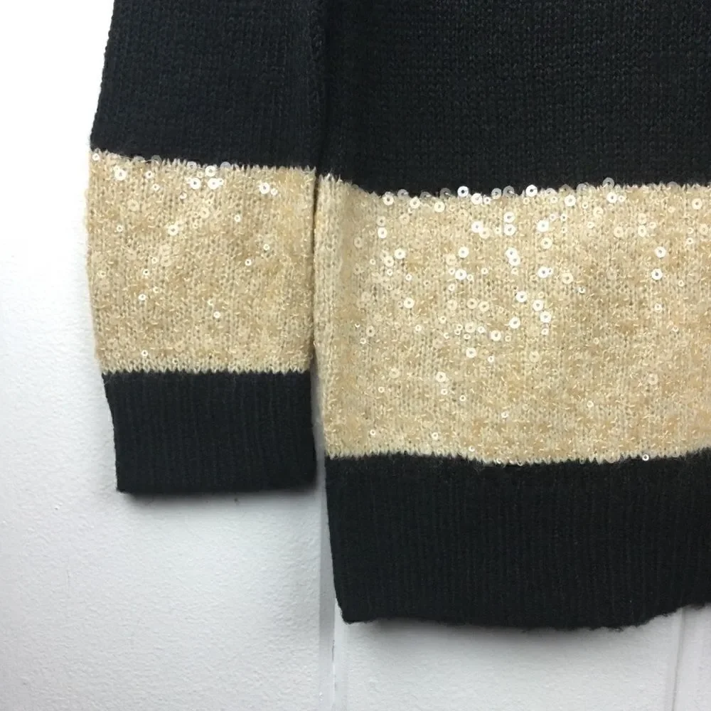 J. Crew Sequin Sweater, Black Gold Stripe Sequin Crew Sweater XS‎